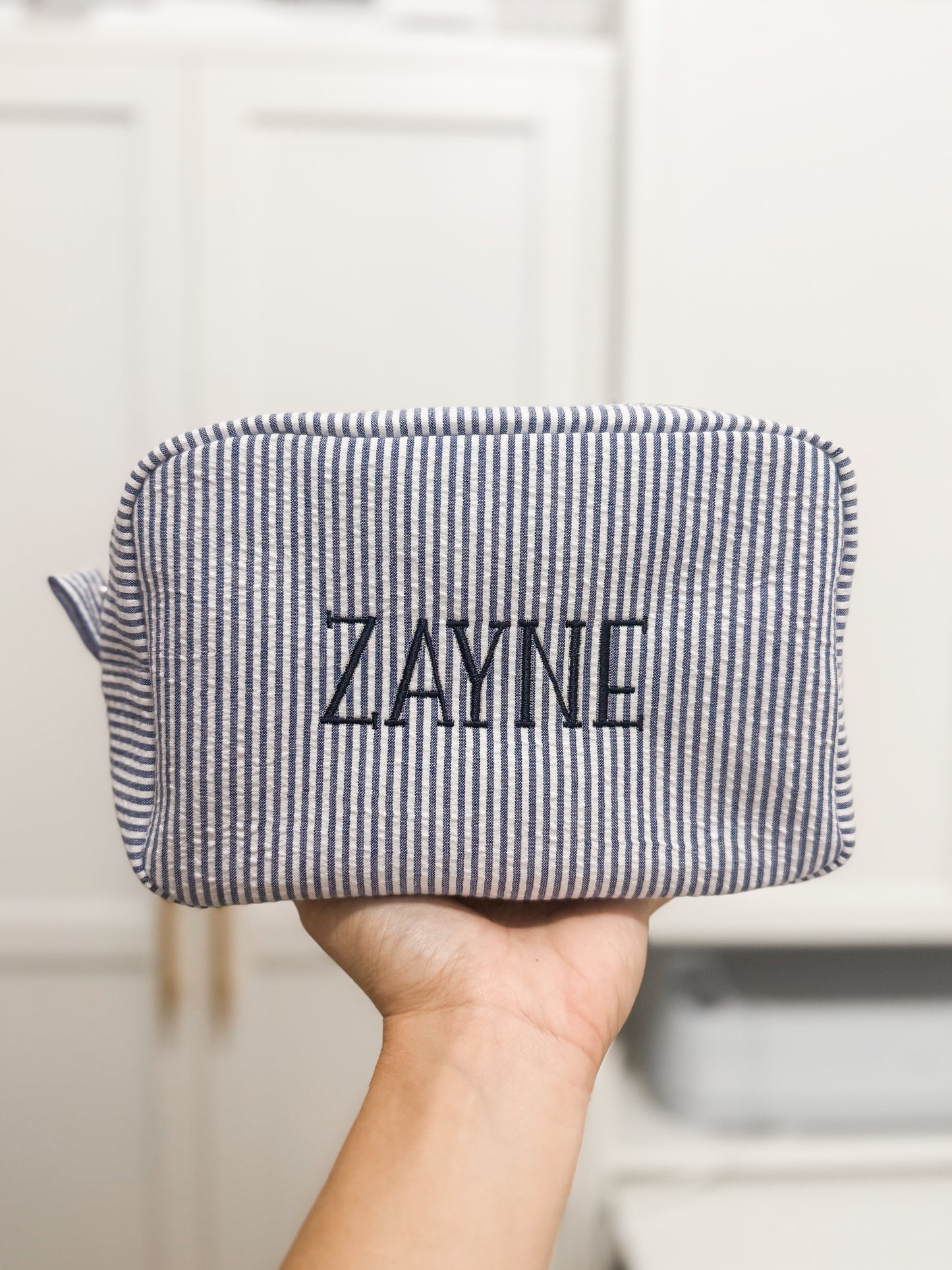Seersucker Zipper Cosmetic Bag
