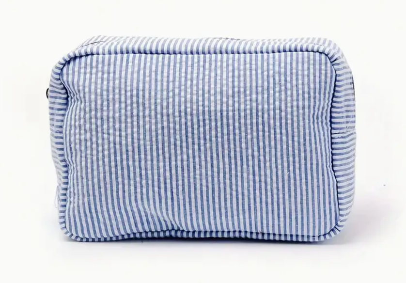 Seersucker Zipper Cosmetic Bag