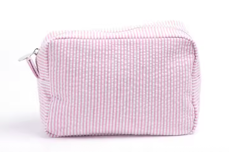 Seersucker Zipper Cosmetic Bag